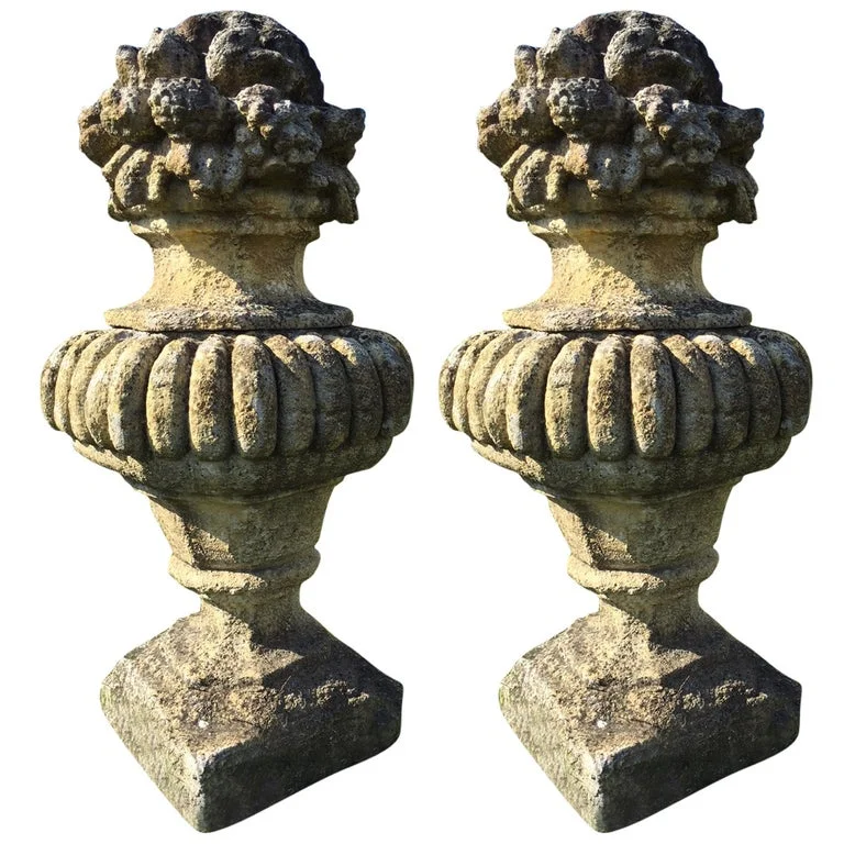 French antique stone urns vases (pair) 20th century France