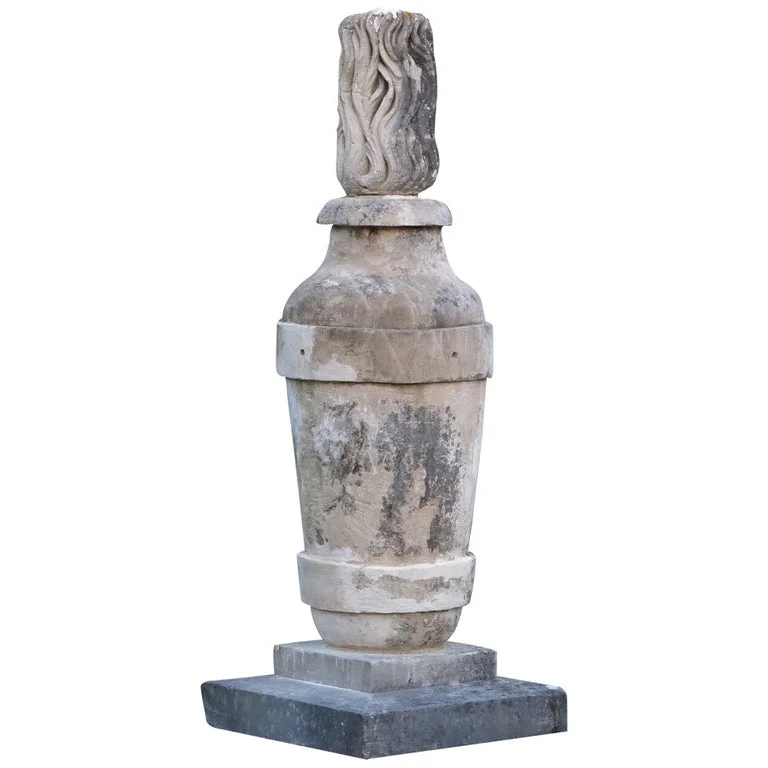 French antique limestone urn vase cathedral 18th century France