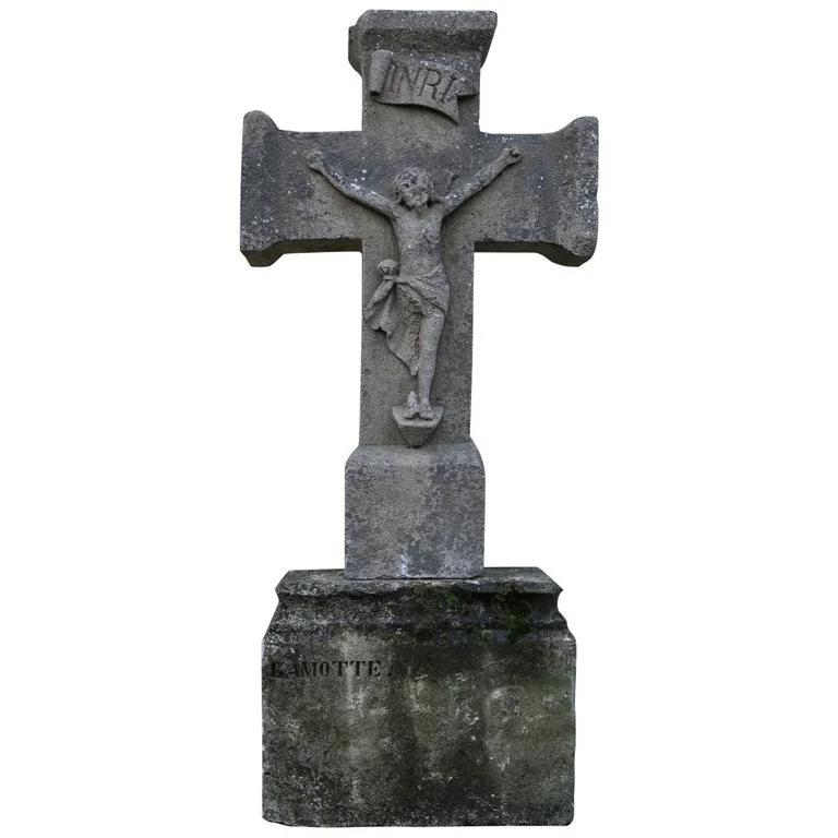 French antique Jesus croix hand-carved limestone 19th century France