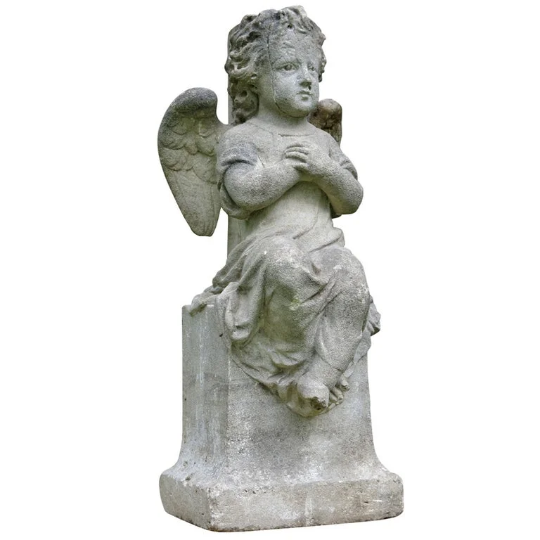 French antique limestone statue Angel 19th century France