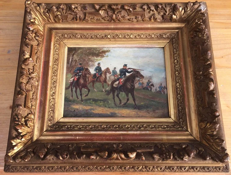 French antique painting with wood frame from France signed