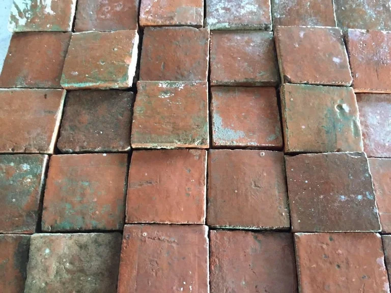 French antique terracotta square flooring 18th century France