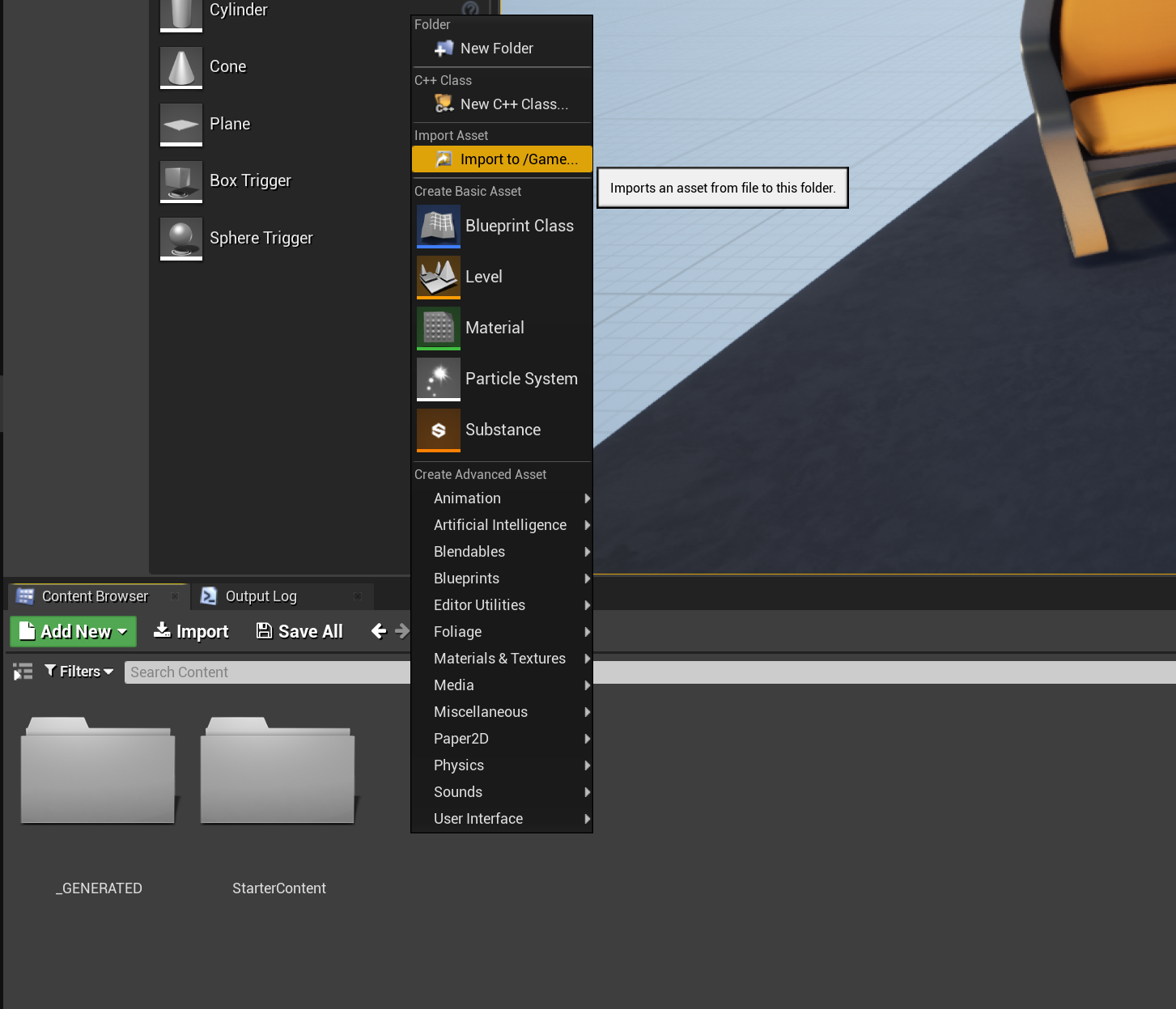 to import a mesh file (FBX or OBJ) as a StaticMesh asset, right-click in the  Content Browser  and select  Import To /Game  