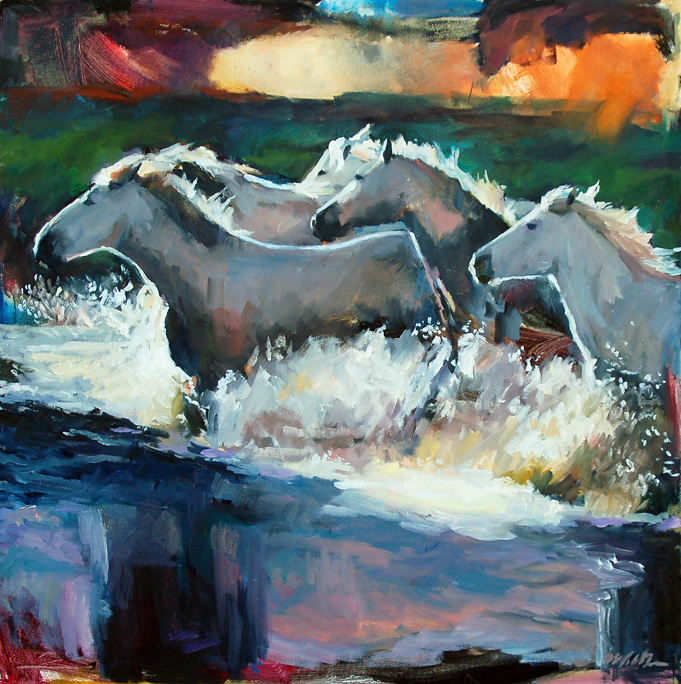 Posters D'Art Équestre Blue Water Ponies - Décoration Murale Chevaux