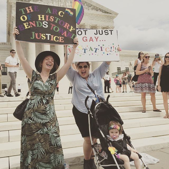 Happy Pride Month All!!! ❤️🧡💛💚💙💜🖤 Thinking about that glorious day that me and my sister and wee Adeline got to celebrate the passage of Marriage Eqaulity on the steps of the Supreme Court. Those were the days...