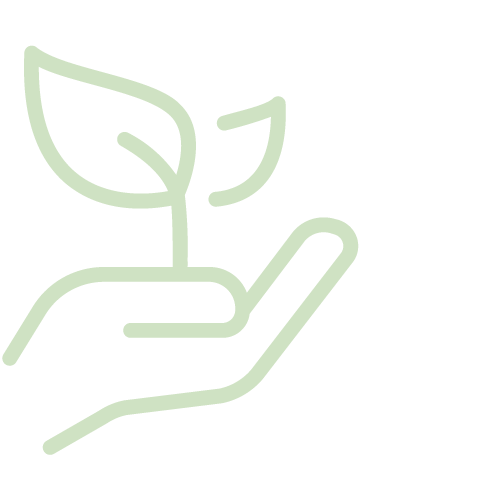 Outline of a hand holding a small potted plant with two leaves