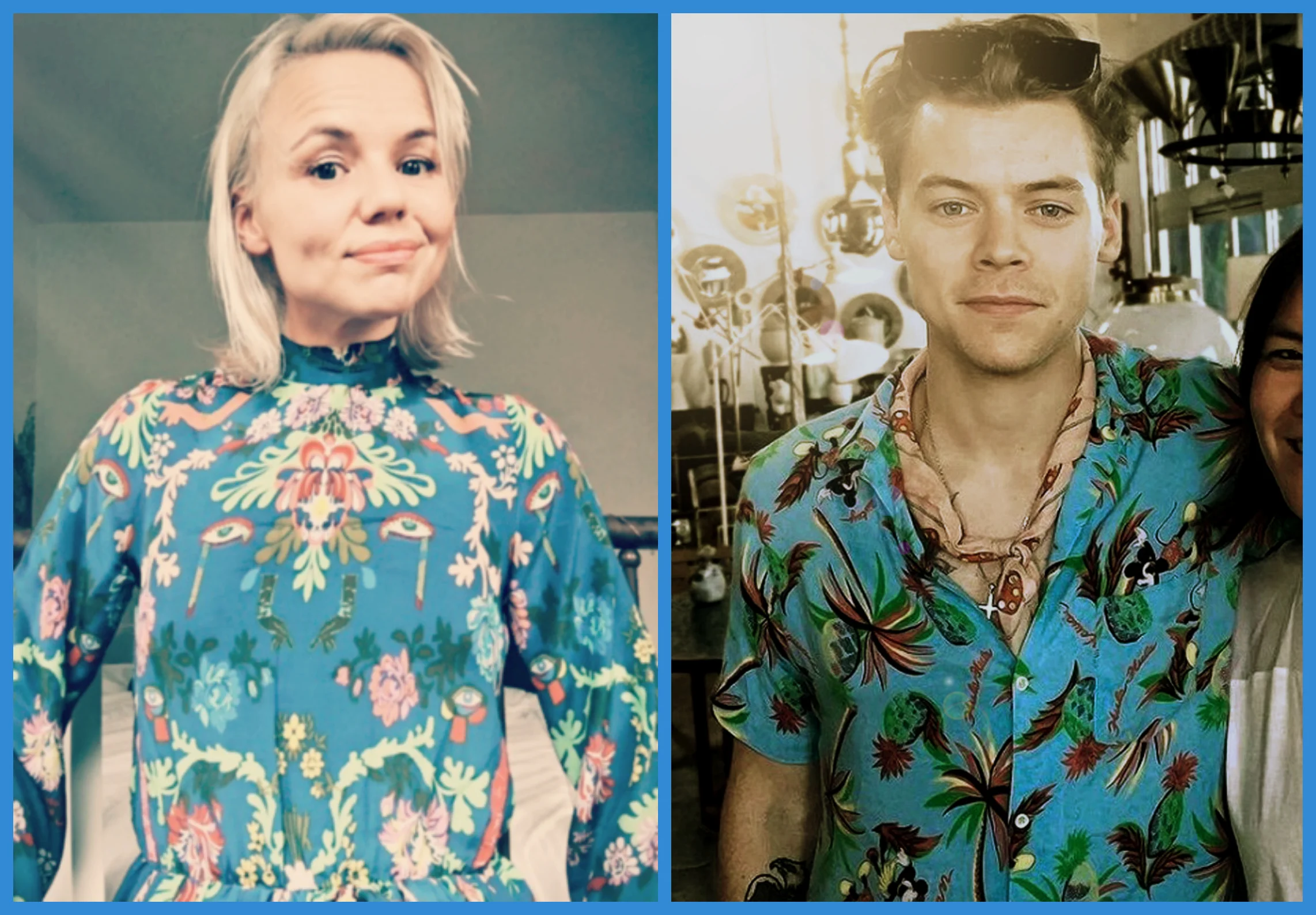 Alana Massey Harry Styles Blue Patterned Silk.jpg