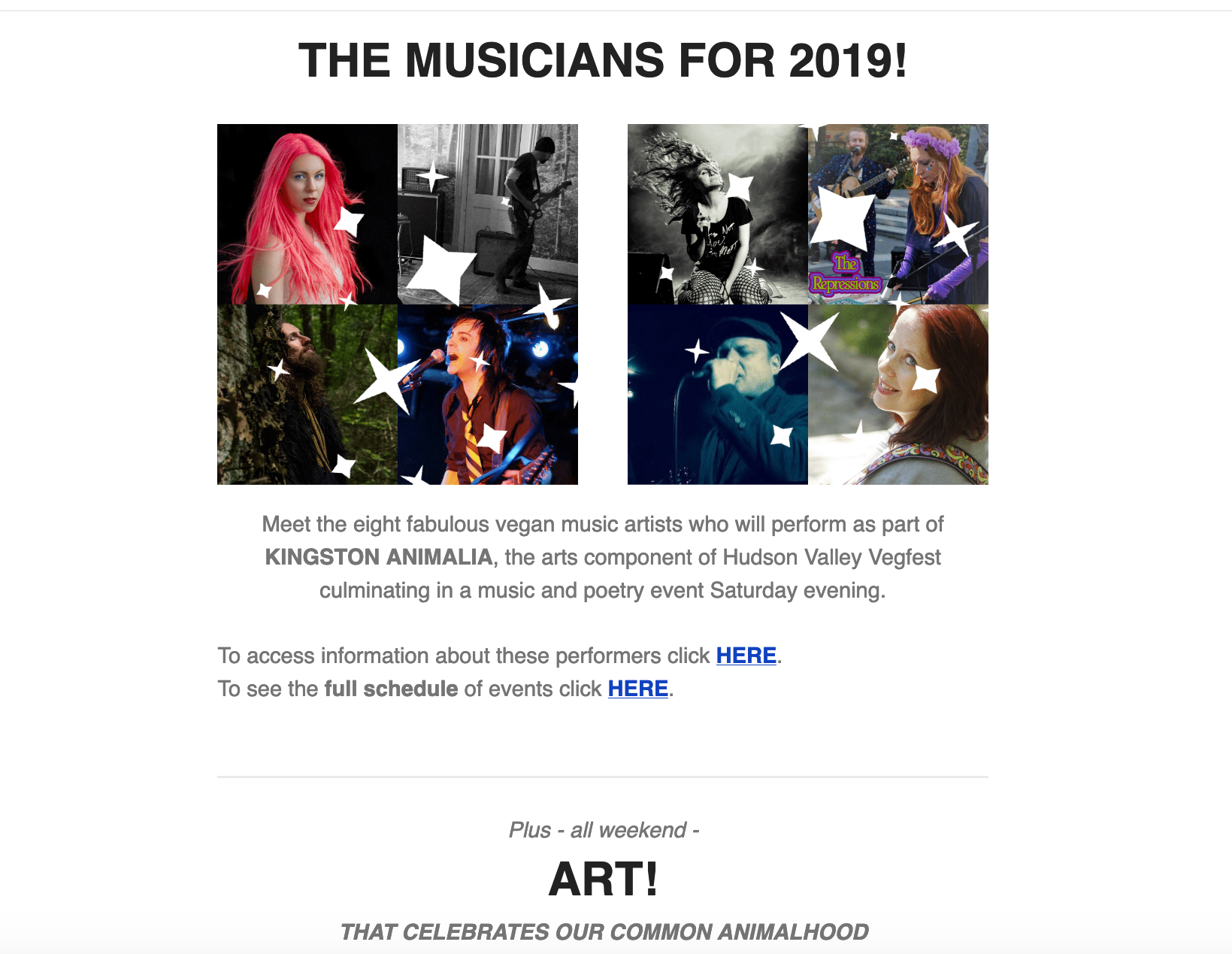 OCTOBER 2019 Email Newsletter - Artists at the festival, and how to get tickets!
