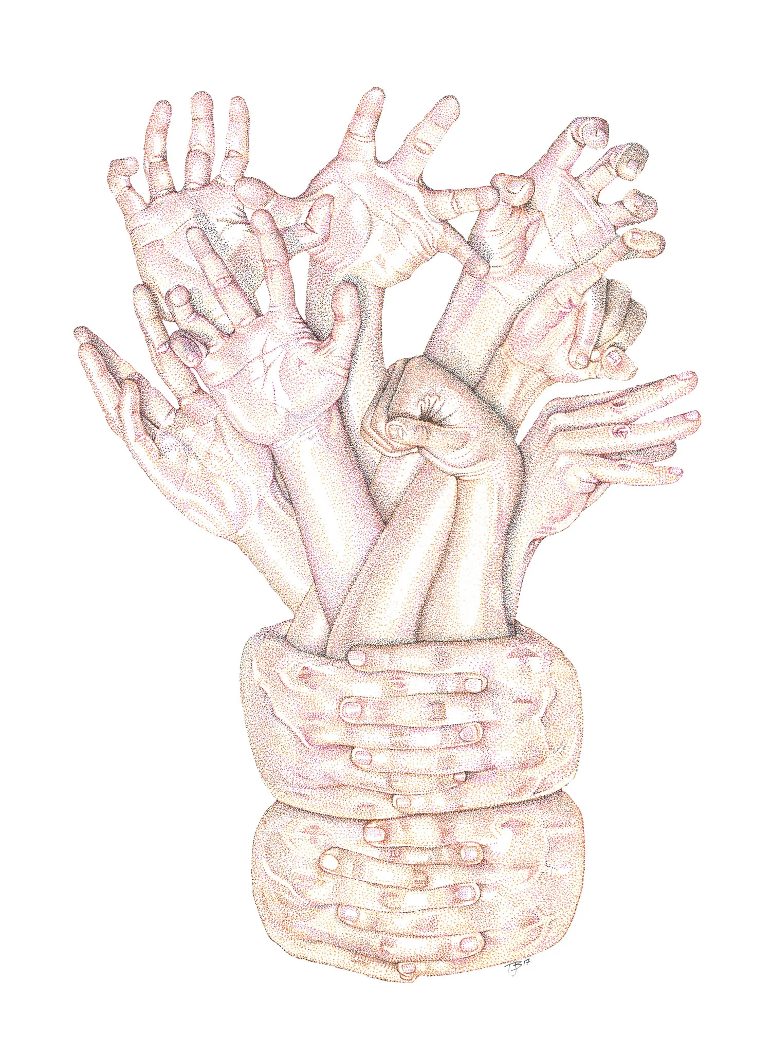 "What else was I supposed to do with so many hands?, he asked slightly embarrassed, and faintly proud.