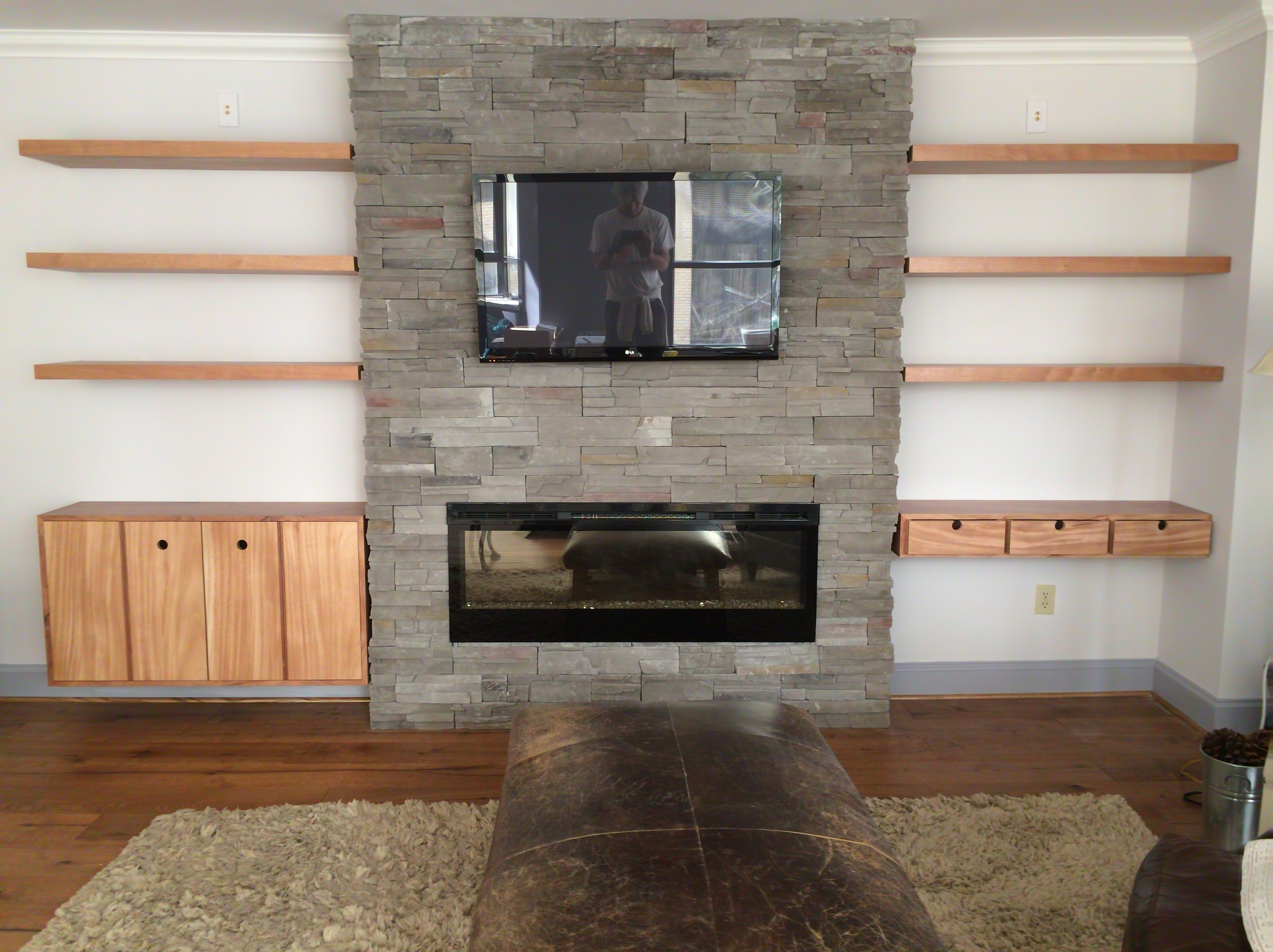 Mahogany shelving & entertainment cabinetry.