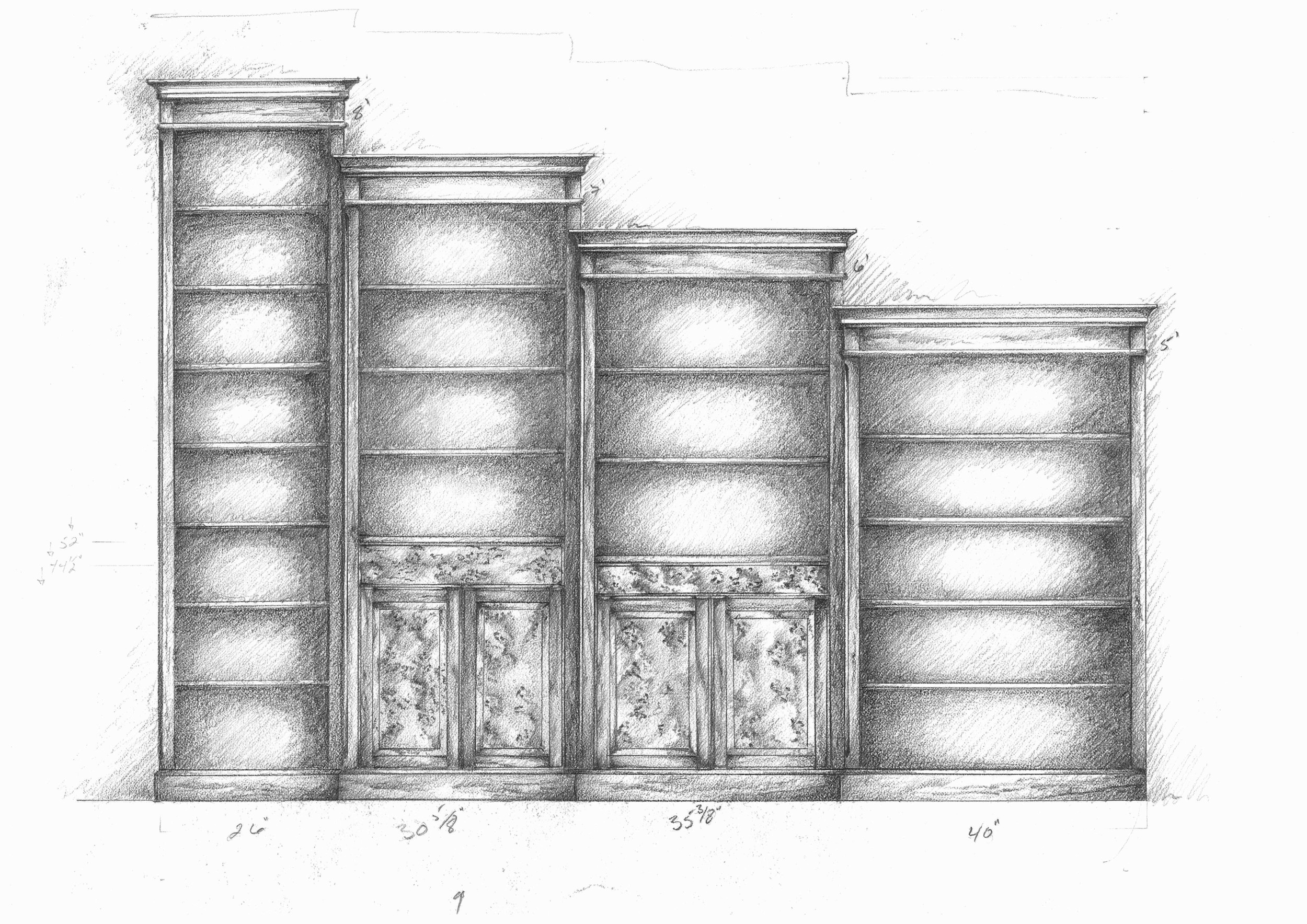 Bookcase concept drawing.