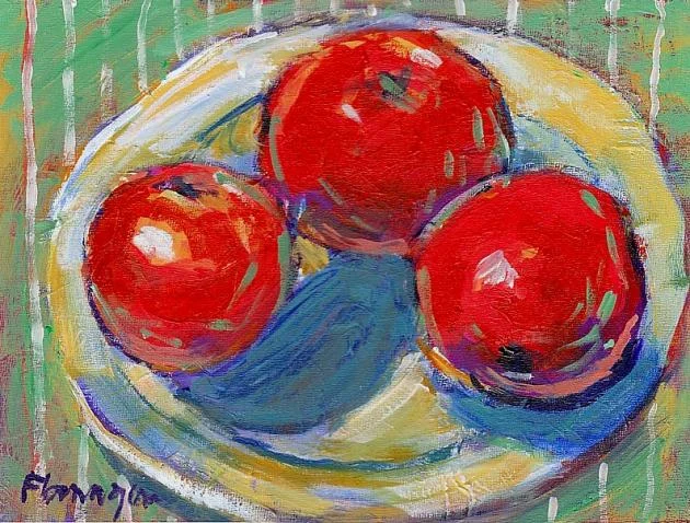 Three Tomatoes, Acrylic on Panel, 14x11