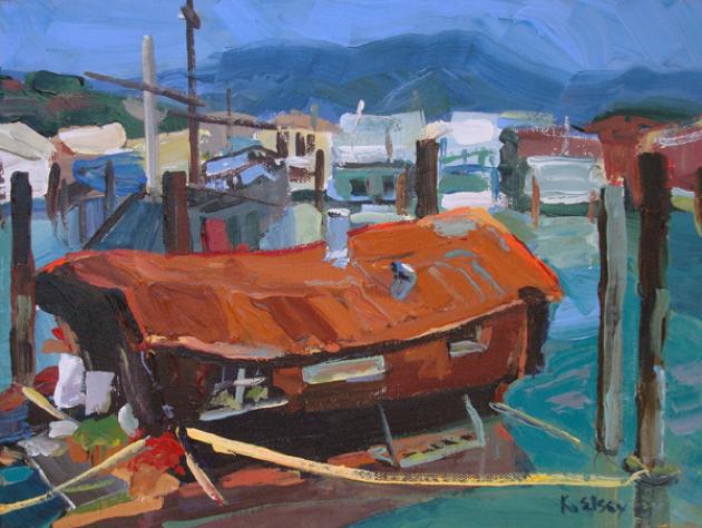 Sausalito Houseboats, Acrylic on canvas, 9"x12"