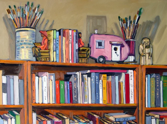 Books and Birdhouse, oil, 30x40