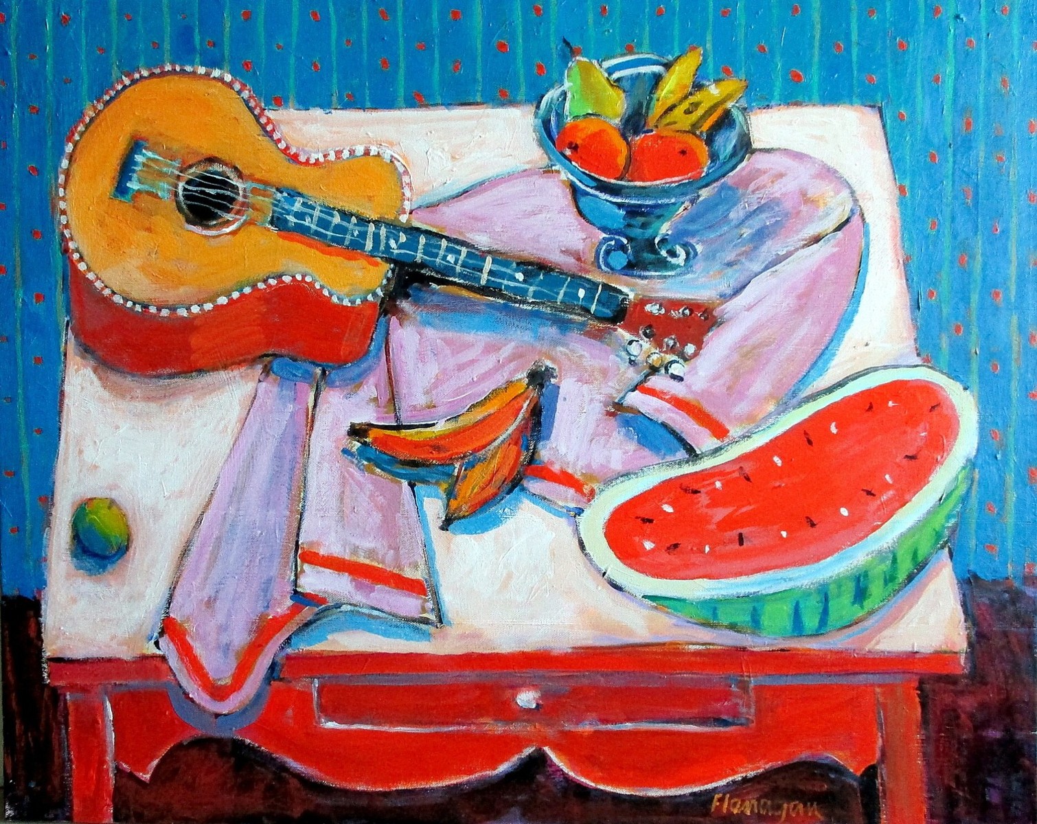 GUITAR & WATERMELON  Acrylic/Canvas  30" x 24"