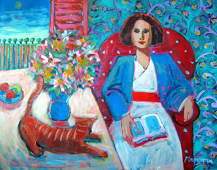 WOMAN & CAT Acrylic/Canvas 30" x 24"