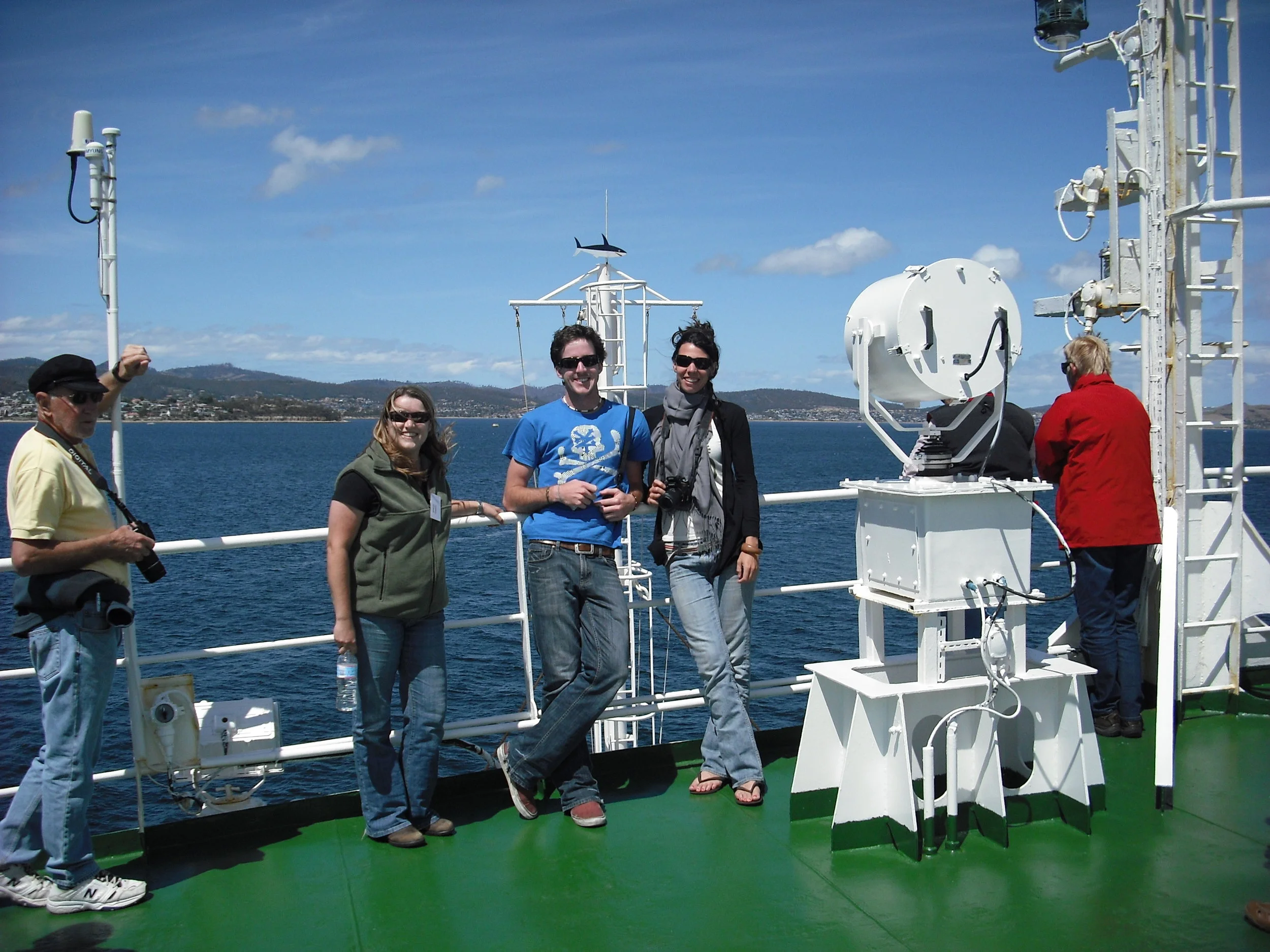 Josie van Dorst onboard the research vessel heading towards Antarctica.