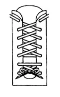 Narrow Heel and Wide Forefoot Use two laces. Thread through the top half of the eyelets and the other lace through the bottom half of the eyelets. The lace closest to the heel (top eyelets) should be tied more tightly than the other lace closest to the toes (bottom eyelets).