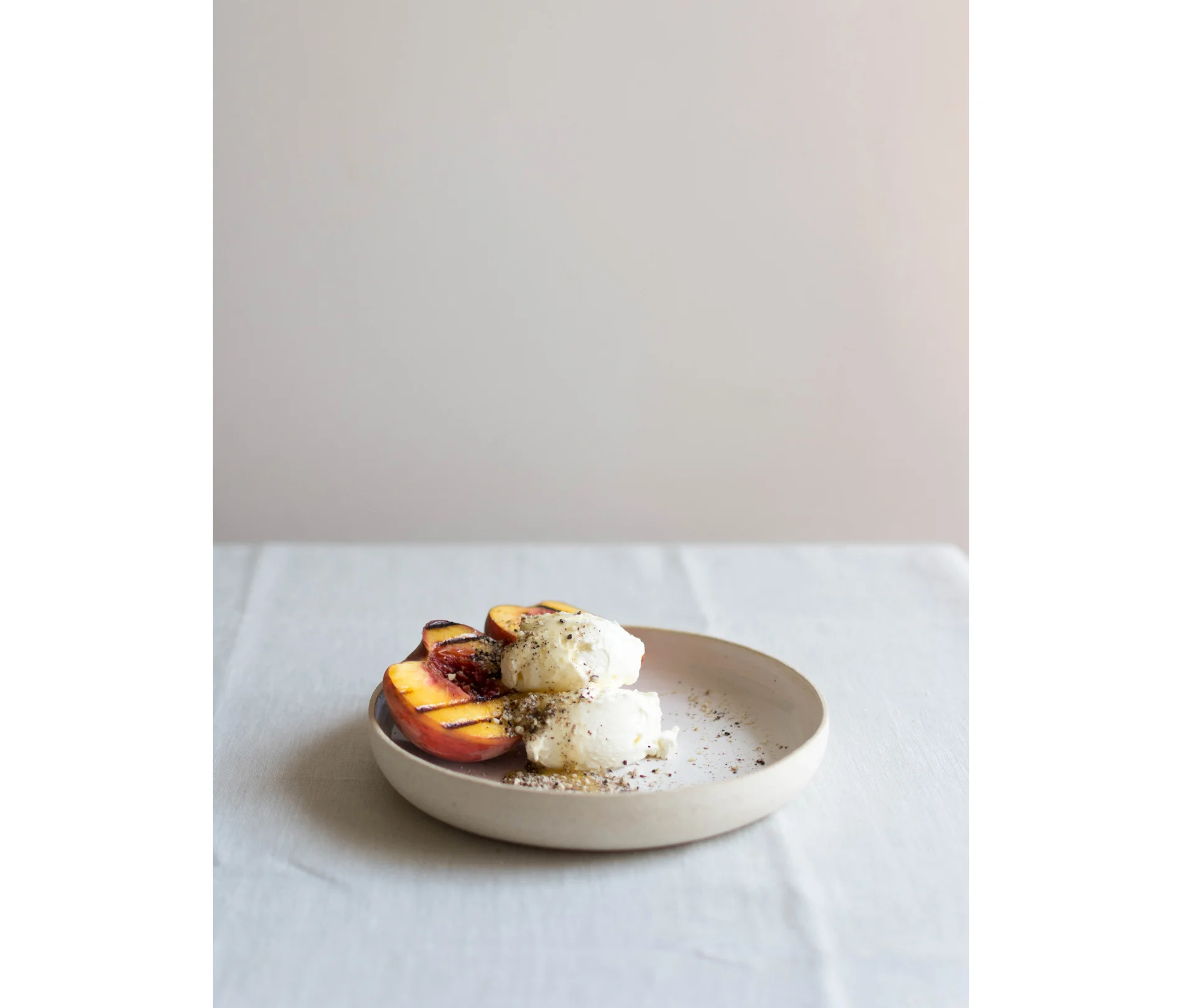 grilled peaches w/ mascarpone whipped cream, sweet dukkah & chamomile honey