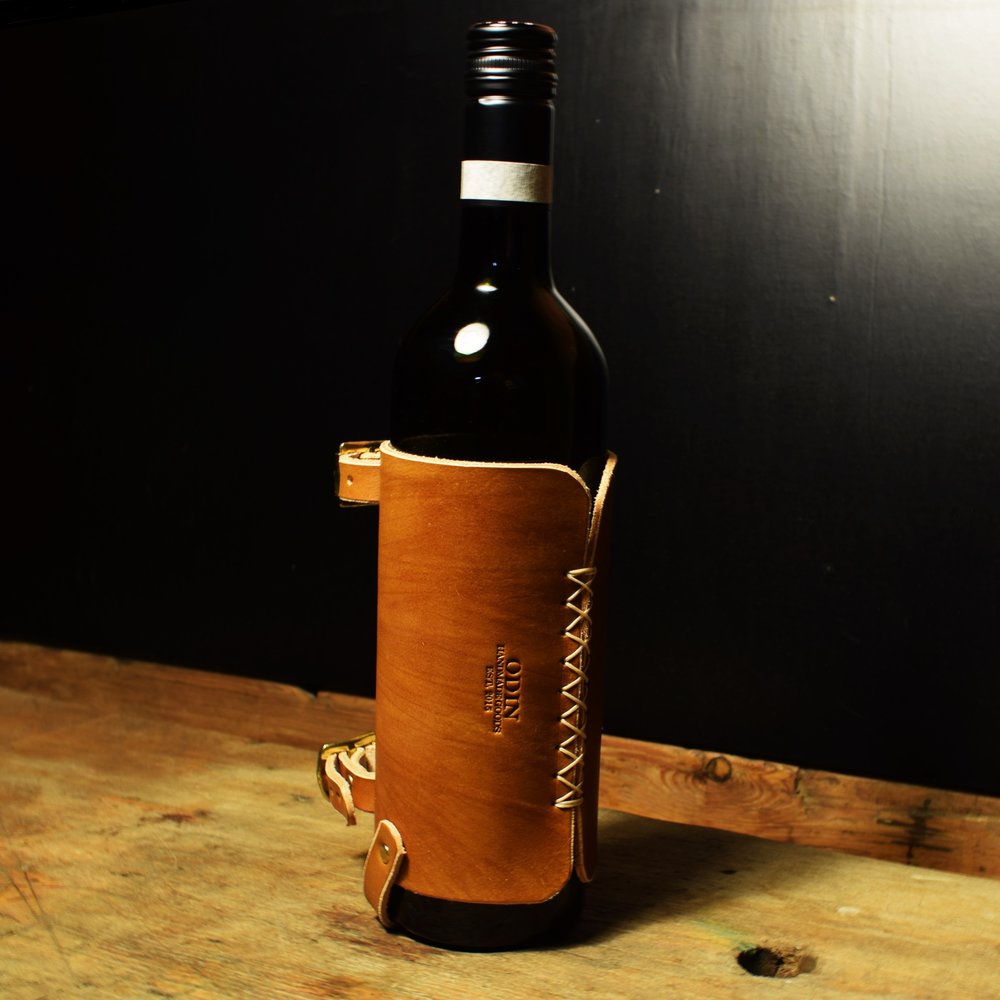 Wine Bottle Holder Odin Wood Design, Leather Wine Holder