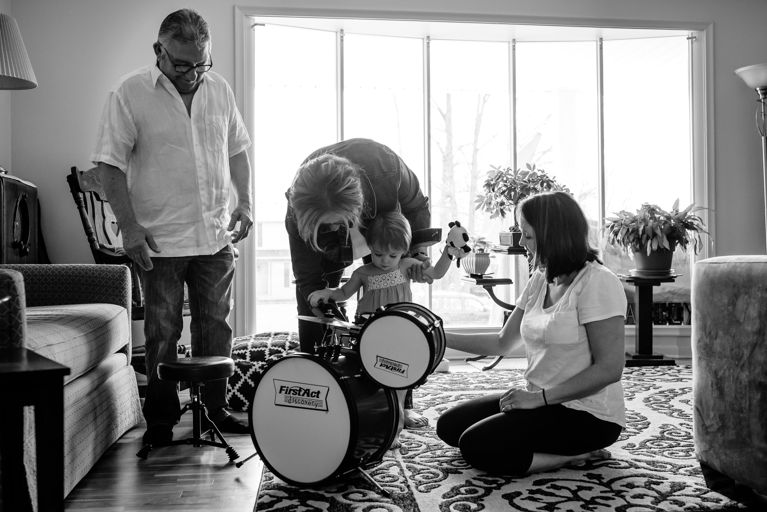 Grandparents and Mom play drums