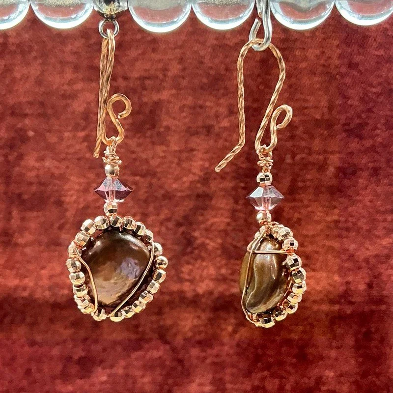 Bronze Cultured Freshwater Coin Pearl with Copper Accents