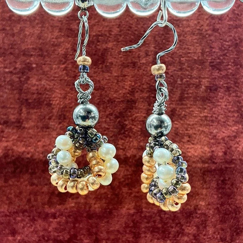 Twisted Pearl & Bead Circle Dangles