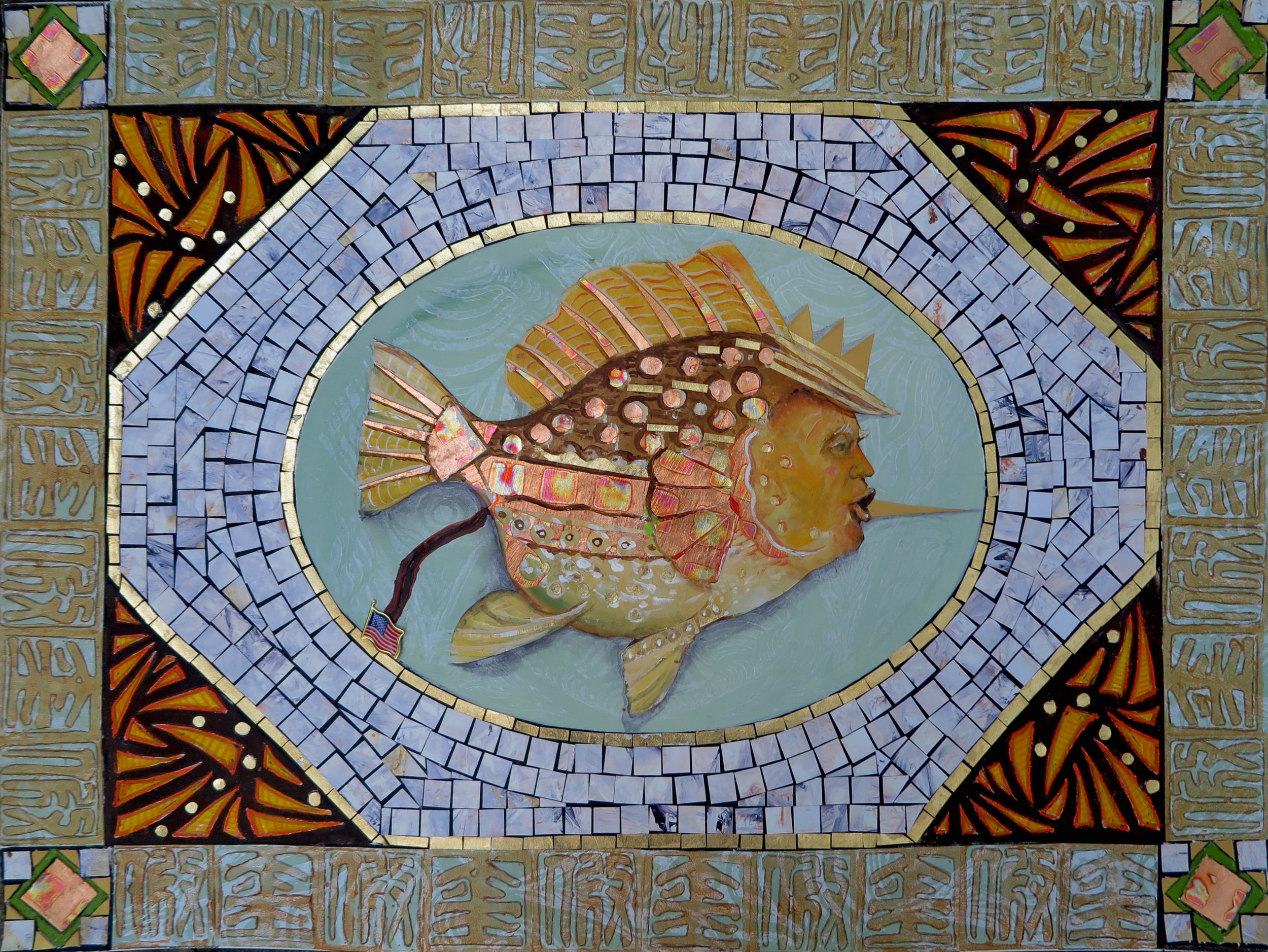 DAII - Kozachek Gilded Puffer Fish Acrylic Ink Watercolor Metal Leaf 18 x 24 - kozachek@bellsouth.net.JPG