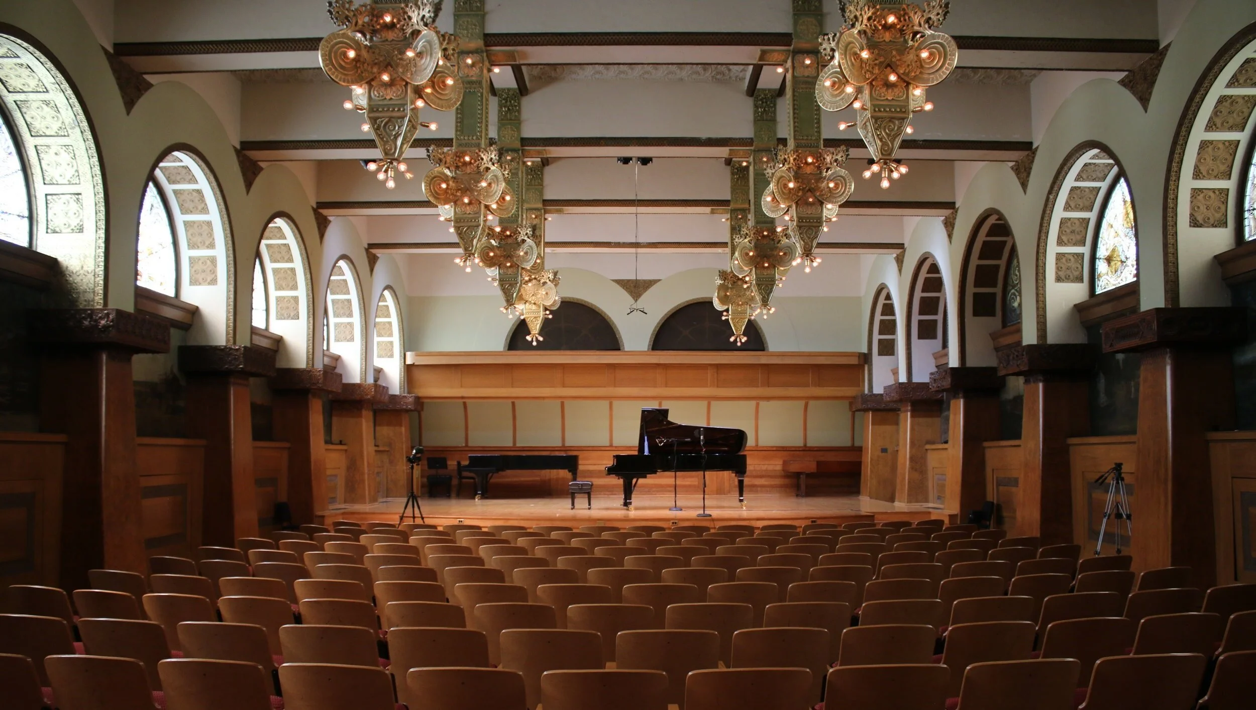 Ganz Hall at Roosevelt University . Ganz is available to reserve for recordings through Roosevelt staff pianists.