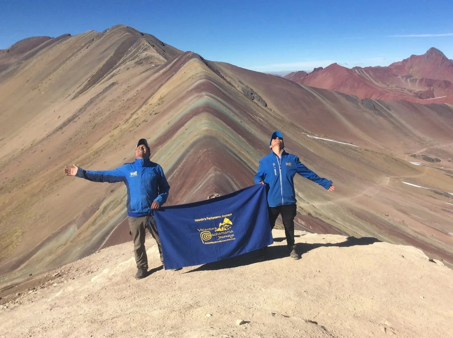 An image of Rainbow Mountain and its many colours, near Cusco, Peru