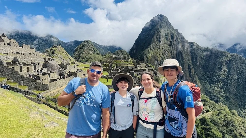 A photo of trekkers at Machu Picchu, 2 day Inca Trail hike, Peru