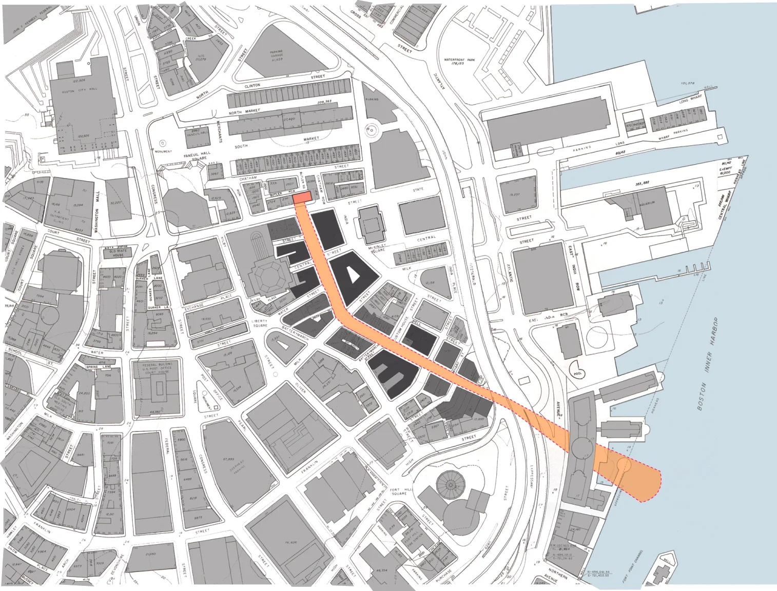 Urban axis through financial district