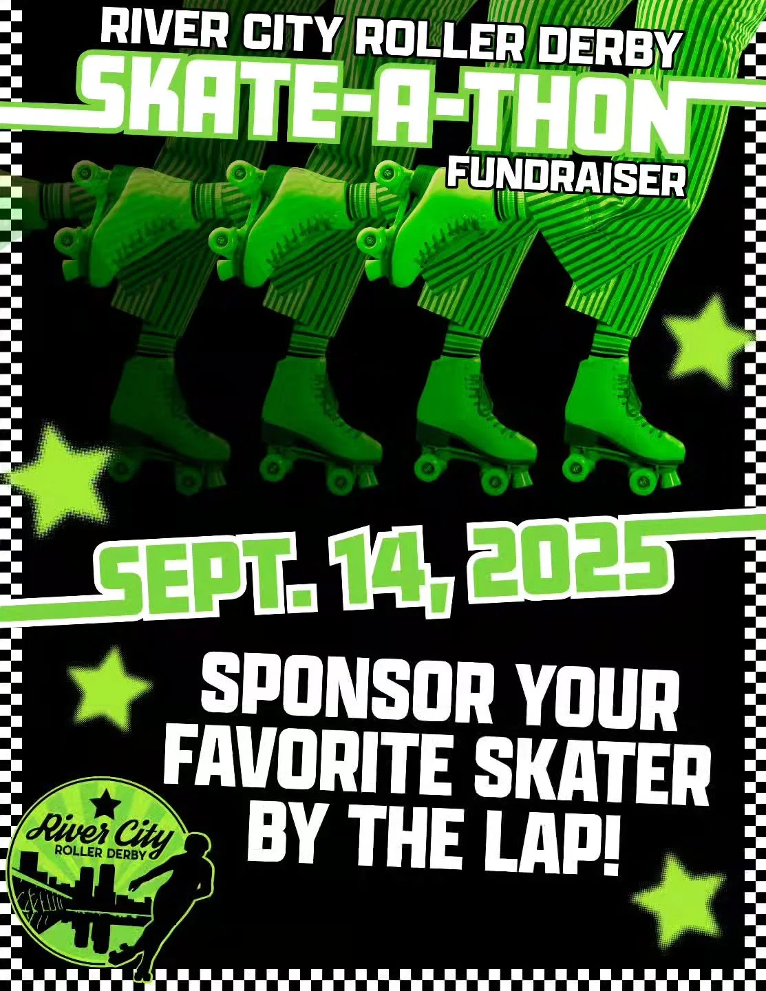 🛼 It's Skate-a-Thon time! River City Roller Derby is ready to skate the day away to raise money for our upcoming tournament - and YOU can decide how many laps we skate!

Here's how it works:

🔗 Check out our donation page linked in our bio!

🖤 Don