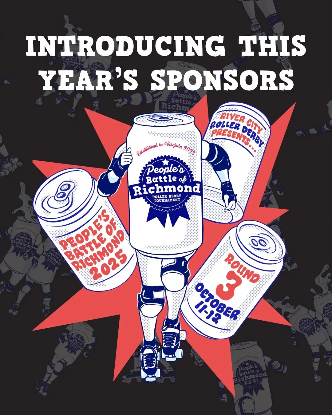 📯Introducing the sponsors that help make the third annual People’s Battle of Richmond possible!
Make sure to check out all these amazing businesses that support local roller derby:
@torchystacos 
@vinylconflict 
@properpieco 
@pabstblueribbo