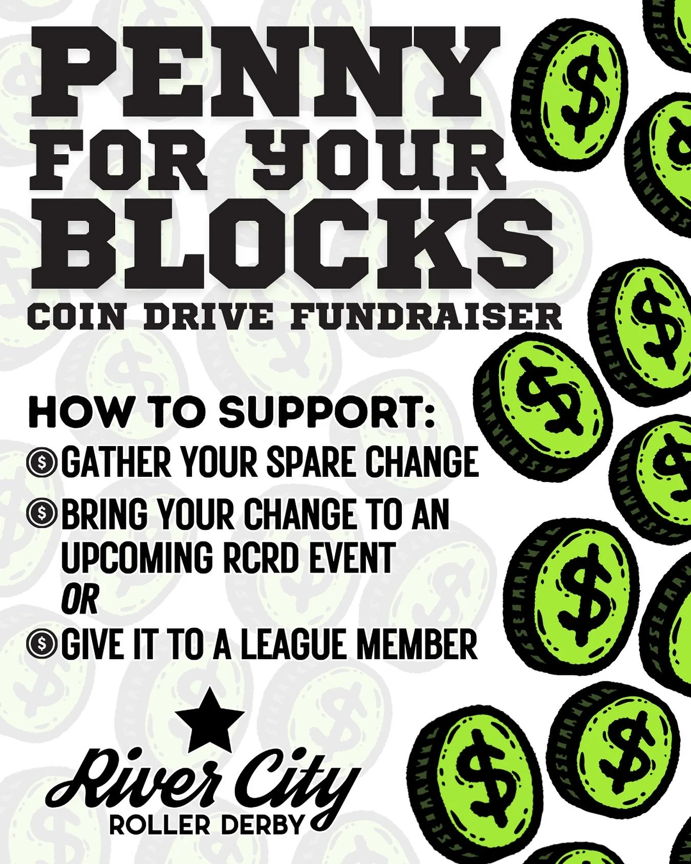 Do you have a change jar that you&rsquo;ve been &ldquo;meaning to take to the counting machine&rdquo; for months? Years??? 🤔 Us too! 🫣

River City Roller Derby has BIG goals for next year and now that the 2025 season is winding down, we&rsquo;re ki
