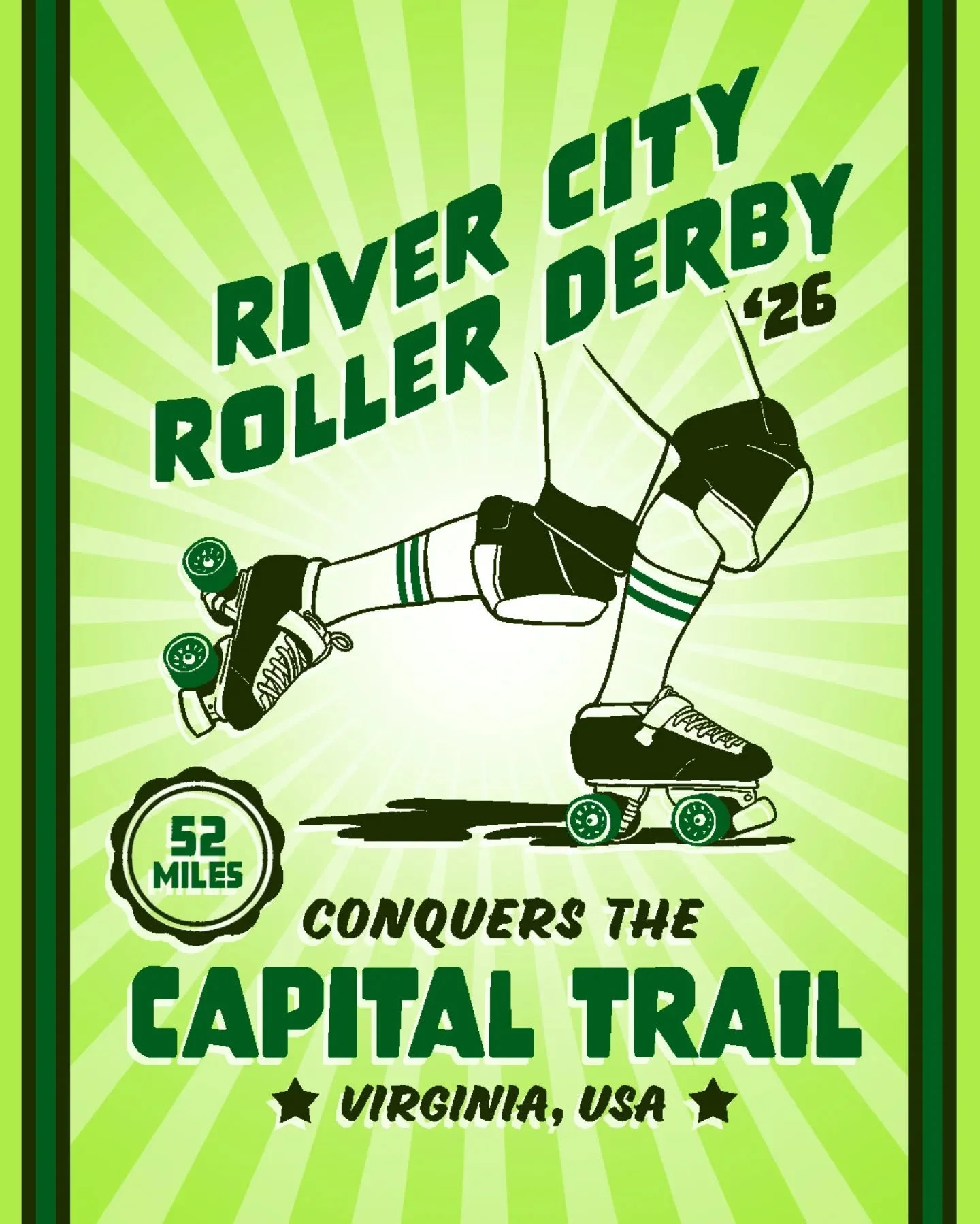 Every year, skaters from River City Roller Derby make the pilgrimage to the Capital Trail to skate its treacherous terrain... Will they conquer the trail...? 🏆 Or will the trail conquer them?! 😳 

Skaters can sign up to skate the full 52 mile trail