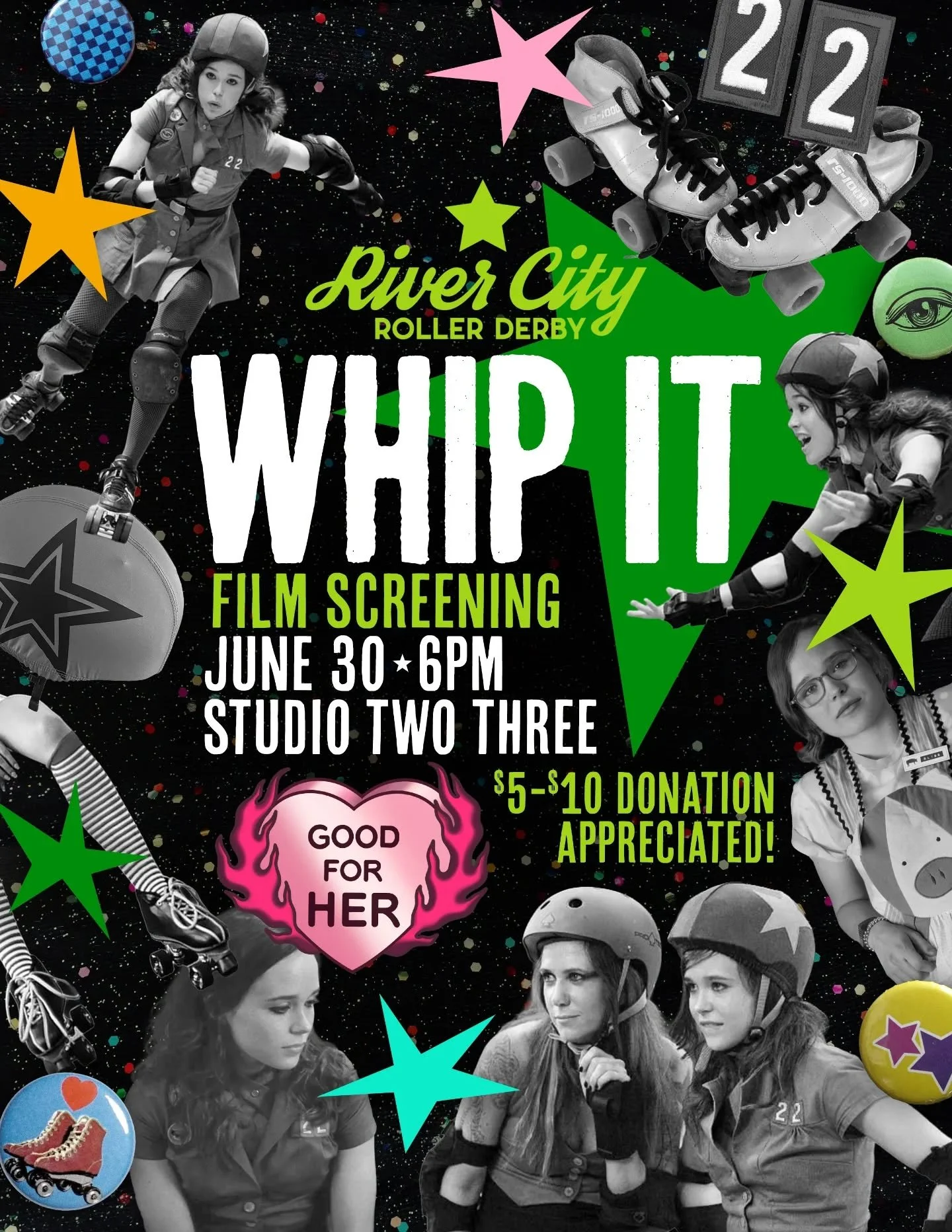 "Put some skates on, be your own hero..."

Put some 👠 shoes 👠 on and be our hero by coming to our screening of Whip It! We're teaming up with Good For Her to bring you a screening of this classic roller derby movie 😎 

We will be selling