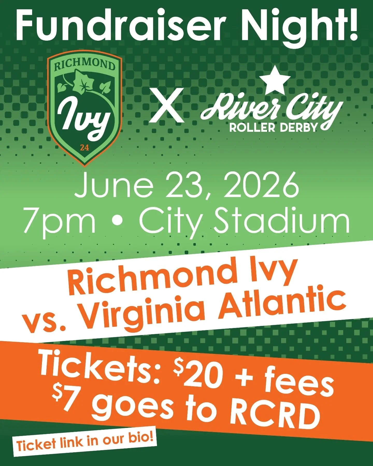 RCRD is pairing up with Richmond's only women's soccer team for a fundraiser night!! Come watch as Richmond Ivy takes on Virginia Atlantic. ⚽🌿🔱

Tickets are $20 + fees and $7 from each ticket goes back to us! 💰 Check the link in our bio to purchas