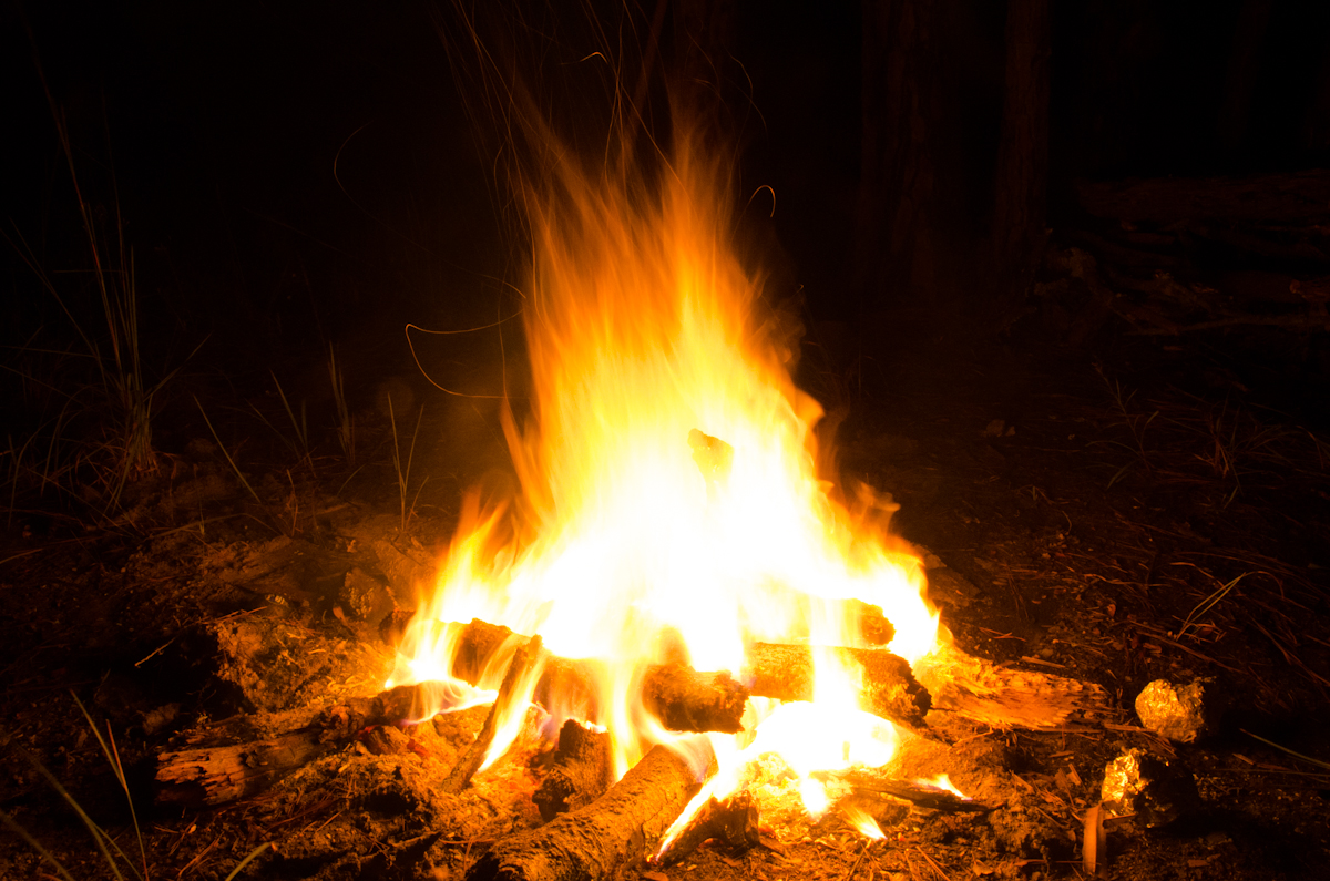 Campfire, blazing.