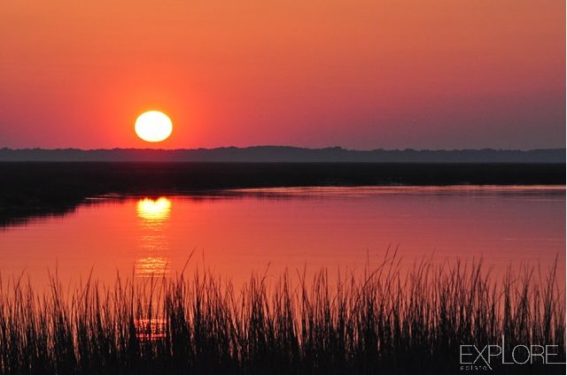 Orange sky, view of sunset from Edisto Beach.