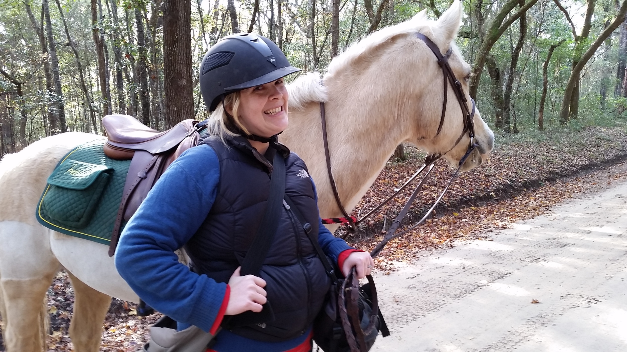 Caroline trying to stay cheerful despite being completely miserable.