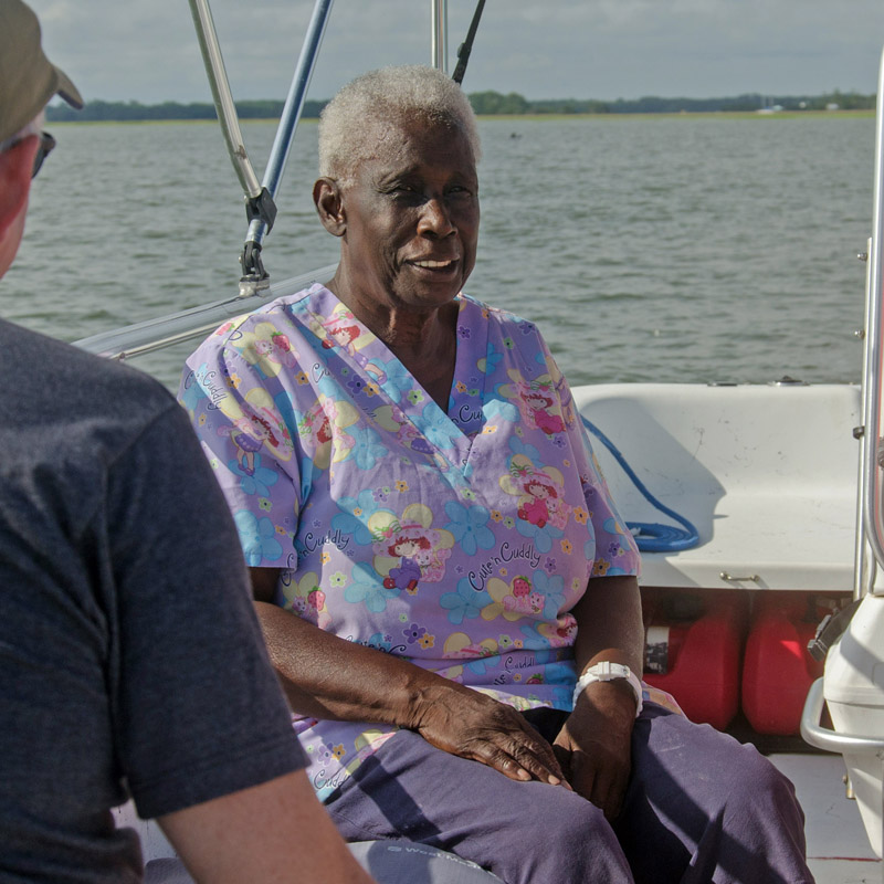 Edisto native, Ms. Sarah Burnell speaking on the Gullah/Geechee tour by Botany Bay Ecotours.