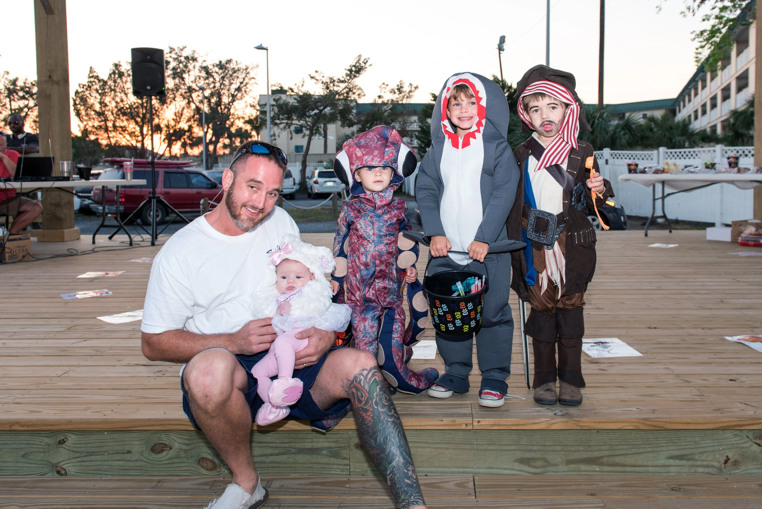 Young lamb, octopus, shark and pirate at Halloween Festival.