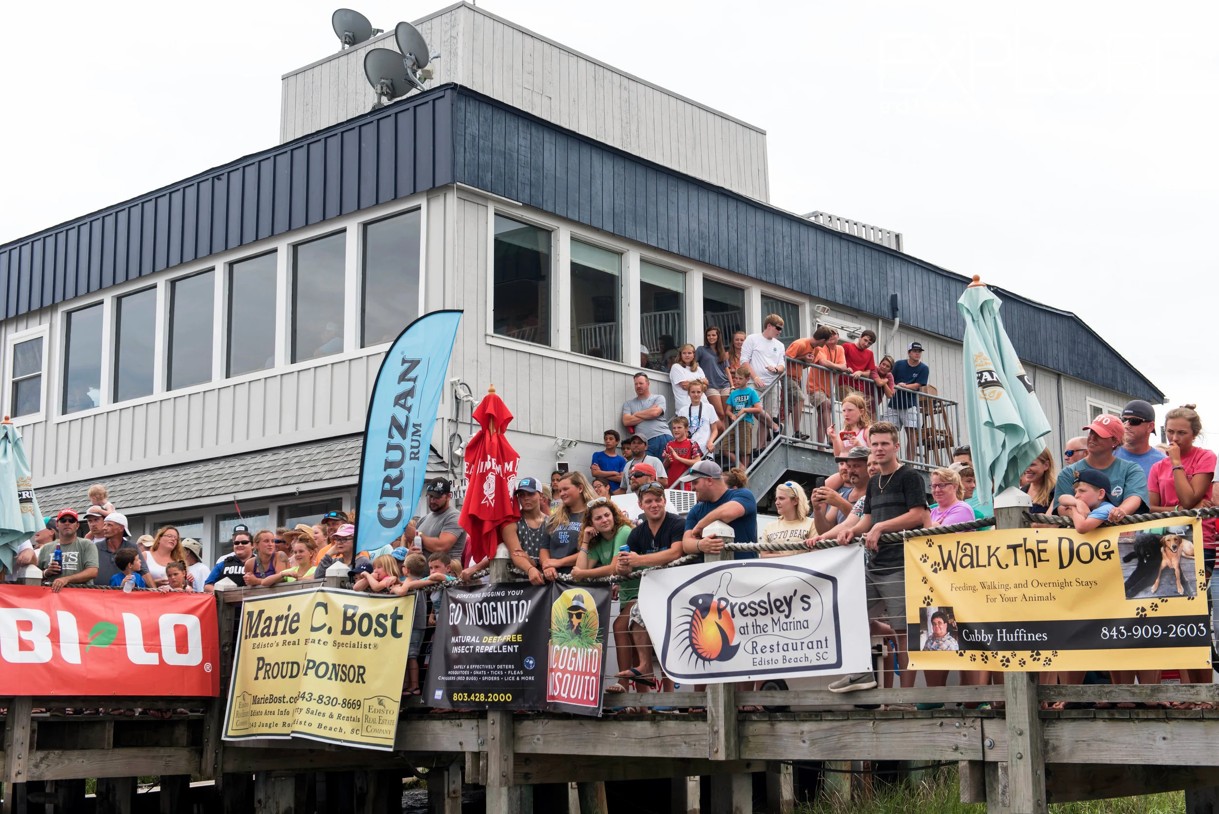 Large crowd gathered on the dock at the Marina at Edisto Beach for the 2018 SC Governors Cup Billfishing Tournament.