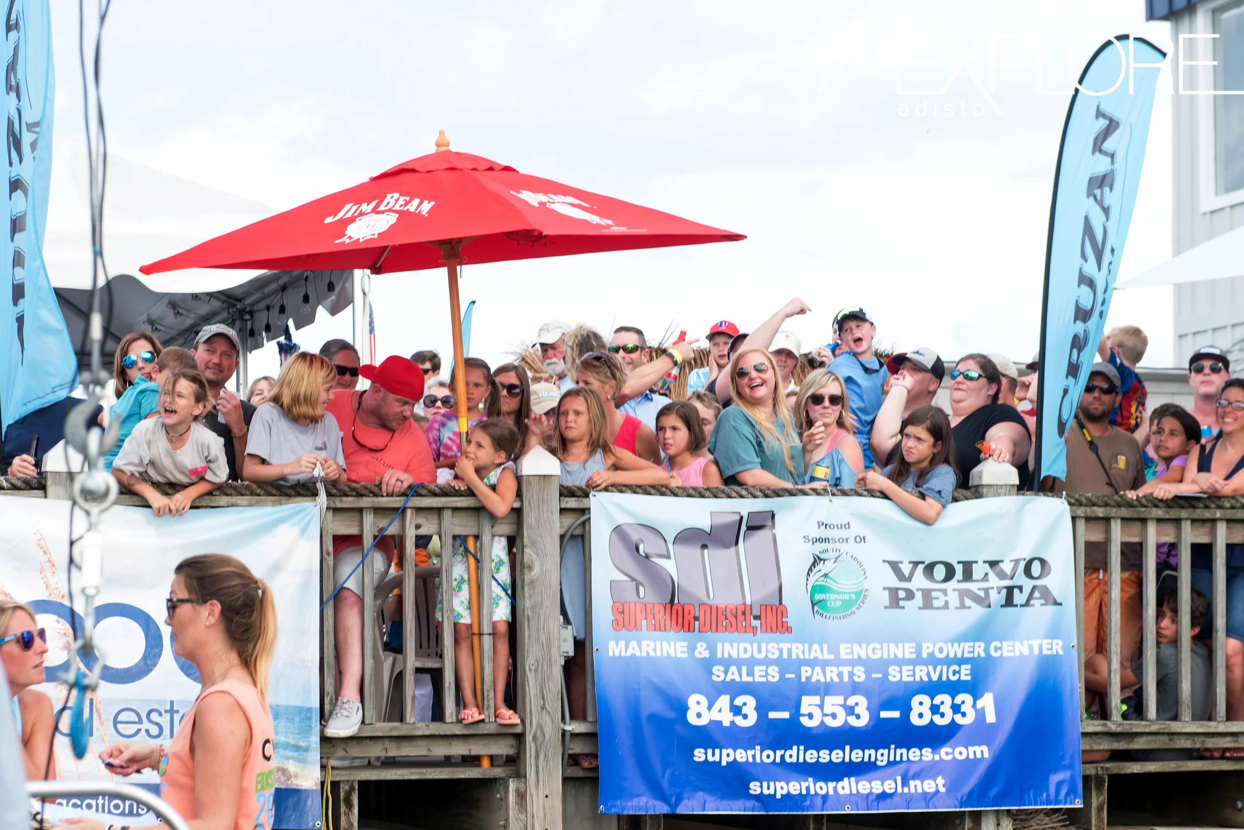 Large crowd gathered on dock at the weigh-in for the SC Governors Cup Billfishing Tournament at the Marina at Edisto Beach.