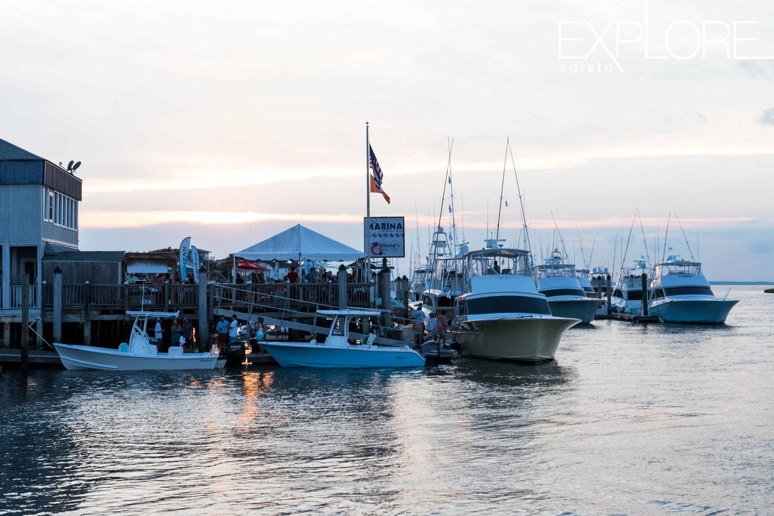 Boats surrounding The Marina at Edisto Beach.