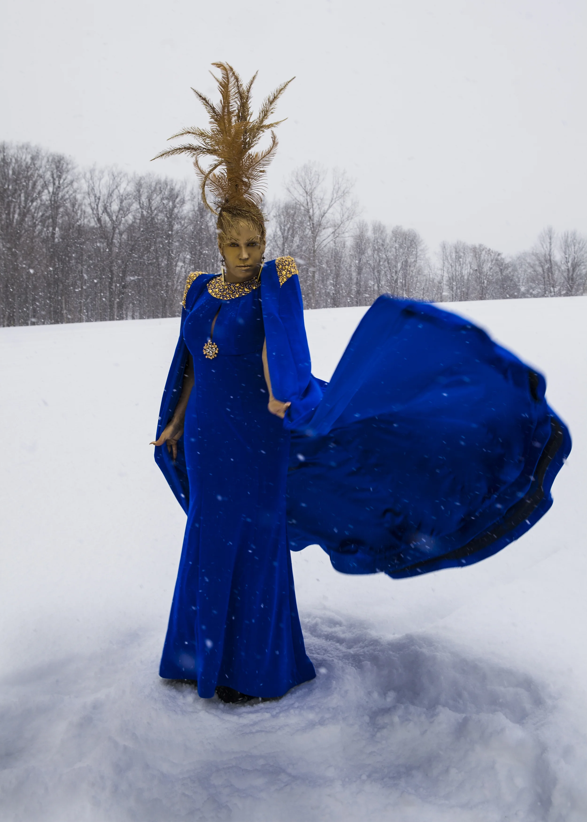Aurora Sexton Blue Dress Winter Queen Gold Snow Tony Lowe