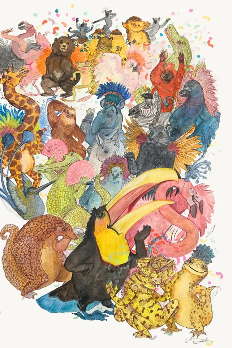 We thrashed our way to freedom. Dancing through the night like animals being free.Illustration for an exhibtion at Tate Modern in London.