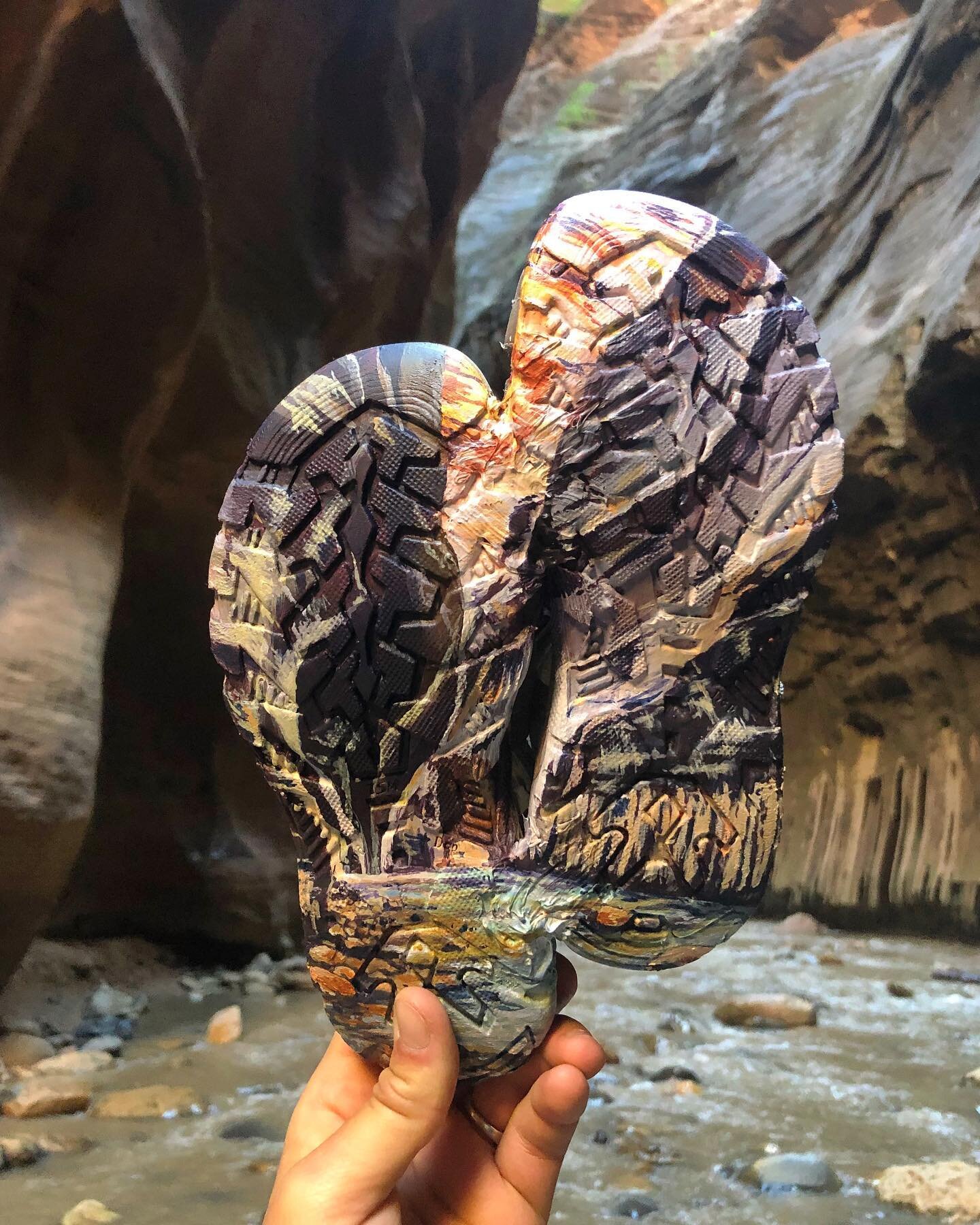 More from Zion NP art residency two years ago! &ldquo;Kids Size 11 Narrow&rdquo; acrylic on kid sandals found at the Narrows trailhead. This painting was my donation to the park but if you want a copy of your own I have a recycled framed print for sa