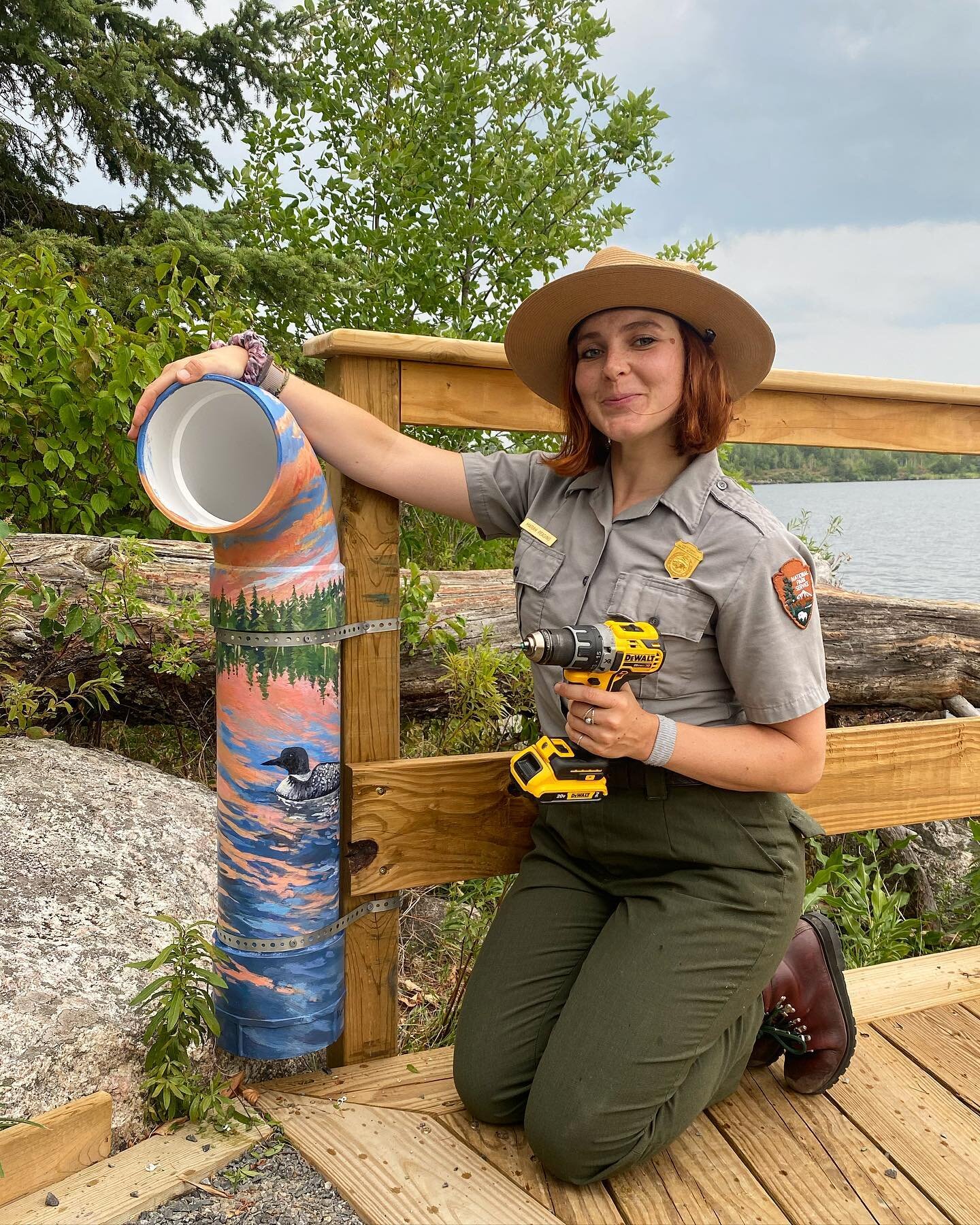 Happy #WorldRangerDay from my painted PVC pipe to yours!!! Got to add some loon pizzaz to a fishing line recycling bin as a part of our brand new fishing dock in @voyageursnps . Feeling very grateful to work in an environment where everyone can  util